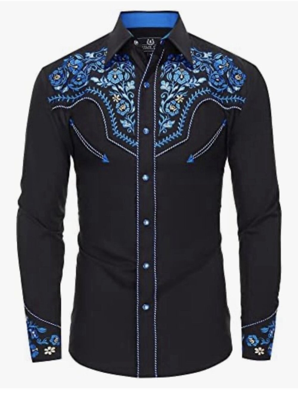 Salvaje Oeste Men’s 3XL Black Floral Embroidered Western Pearl Snap Shirt Cowboy